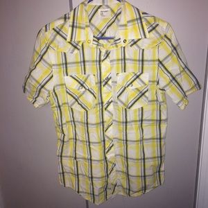 OldNavy plaid shortsleeve yellow/black/white Small